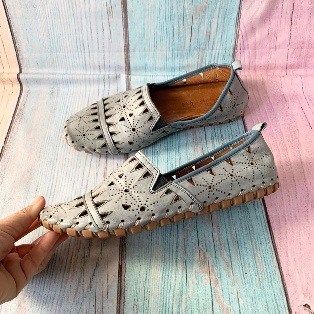 Baby blue spring step fusaro Perforated leather Slip-On Loafers - Picture 6 of 12
